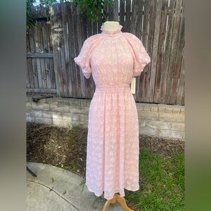NWT pink ruffle coquette puff sleeves maxi dress romantic cottagecore tulle airy